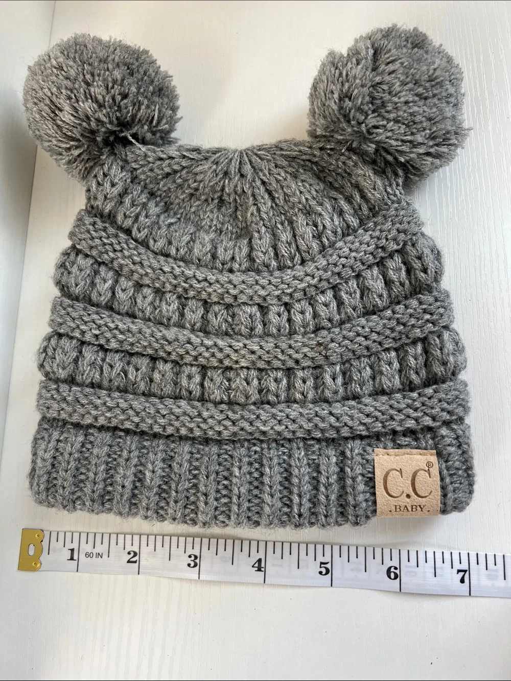 C.C Baby | Grey Double Pom Knit Beanie for Babies